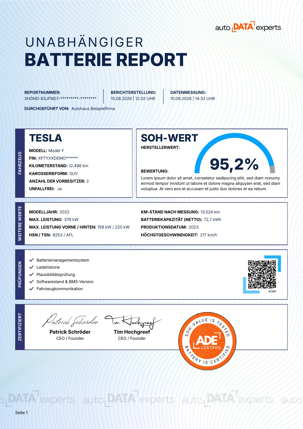 Beispiel: Unabhängiger Batterie Report (OverTheAir)